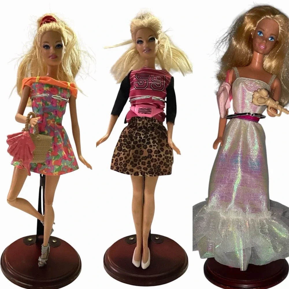 3 Mattel Blonde Barbie  Dolls Set Fully Dressed Mix-with Shoes And Accessories!!
